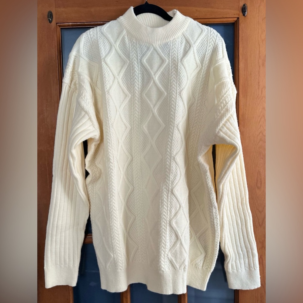 New VAMTAC Womens Oversized Chunky Knit Cable Sweater Crewneck Pullover XL-Cream